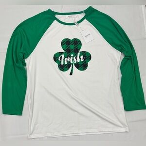 Haute Irish Shamrock Long Sleeve Tee - Green and White